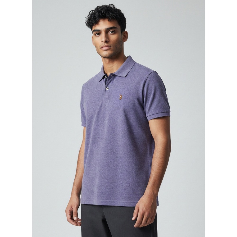 US Polo Assn Mens M Luxury Feel Polo Shirt Purple Heather Short Sleeve